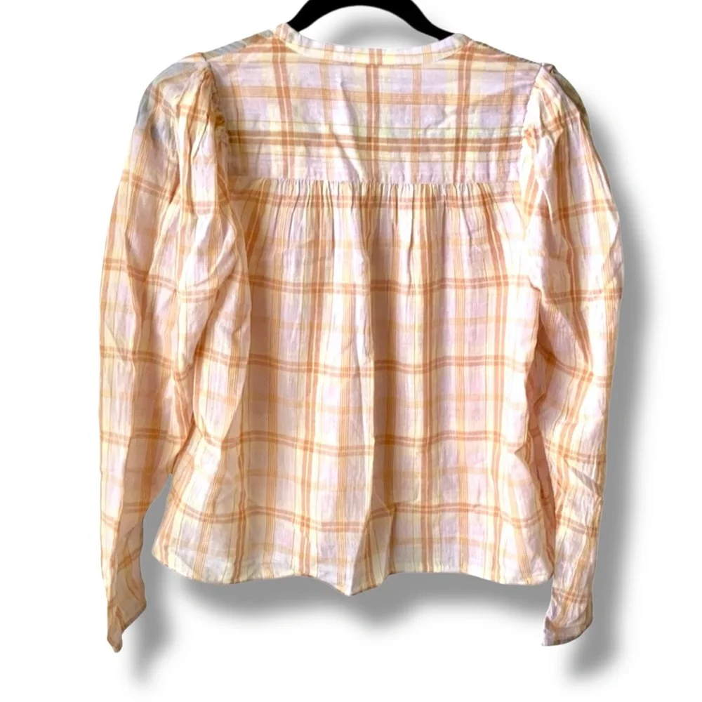 ULLA JOHNSON Nour Blouse Button Down Balloon Sleeve Pink Orange Size 2